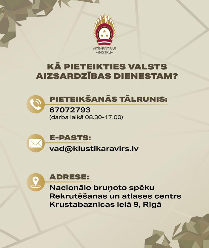 Infografika: pieteikšanās kārtība Valsts aizsardzības dienestam / Aizsardzības ministrija