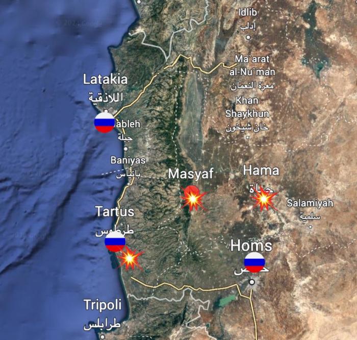 Sīrijas karte ar Krievijas kara bāzēm